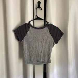 Hollister Charcoal and Light Gray Raglan Top